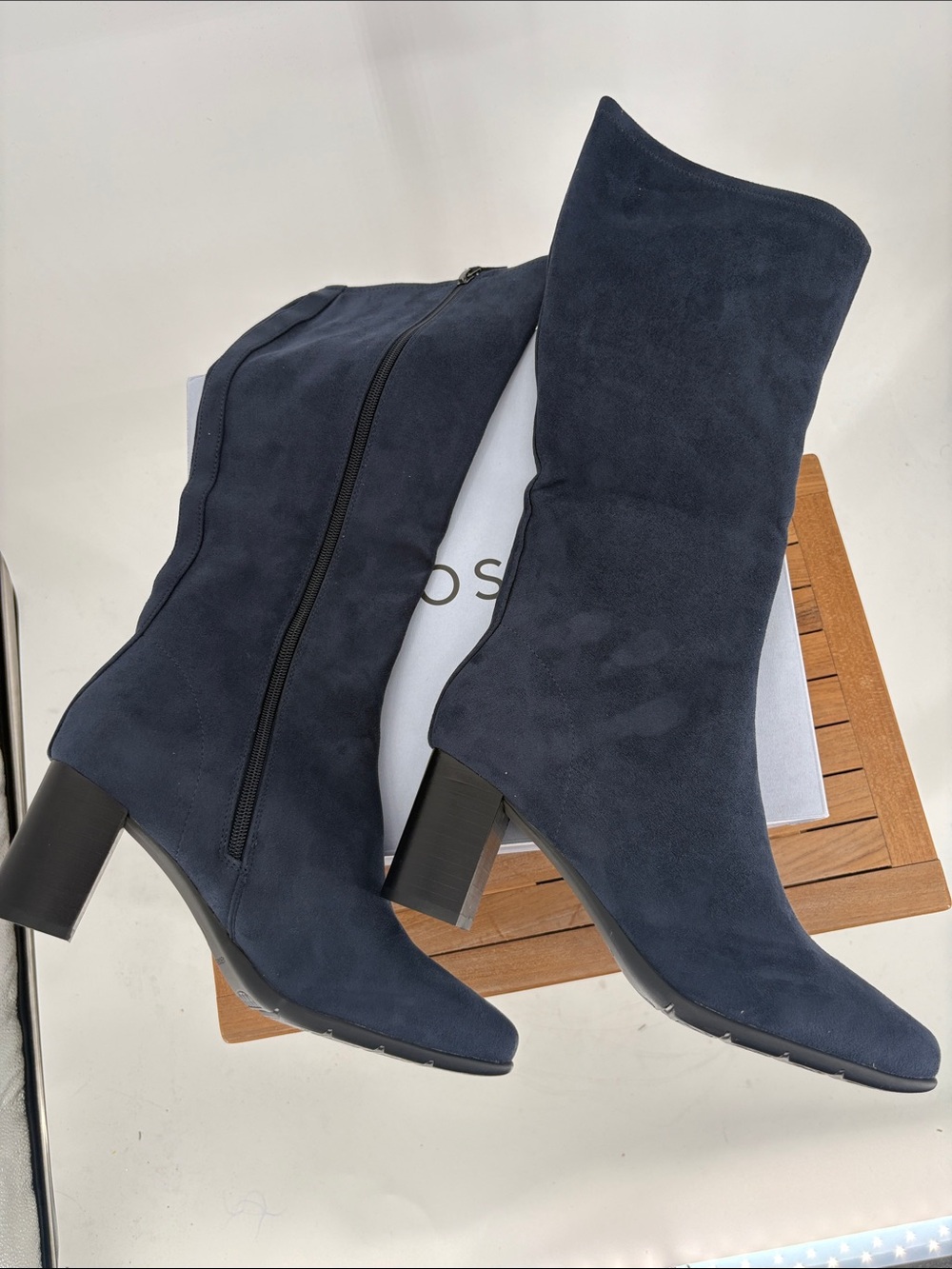 New AEROSOLES MICAH Women's Navy Suede Heel Boots SIZE 9M